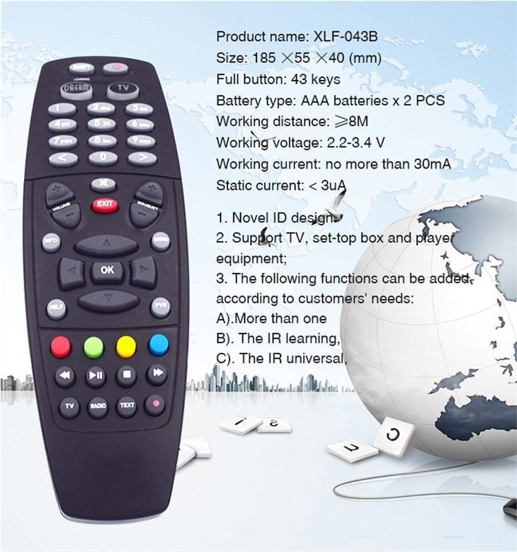 43 Keys Dreambox Remtoe Control / Universal TV Remote Controller For Encrypt TV