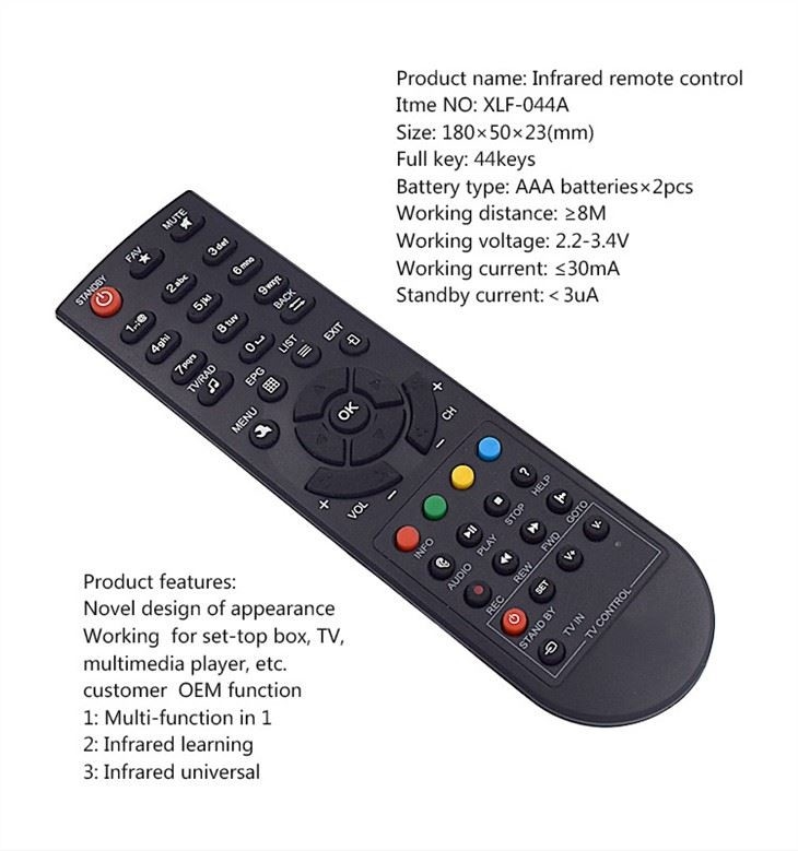 44 keys Plastic Remote Control 3.4V Black for Sharp Television