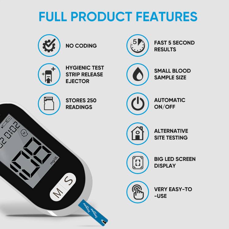 2023 Best Health Care  Electronic Blood Glucometer Test Strips Sugar with 250 Memory Medical Equipment Glucometer